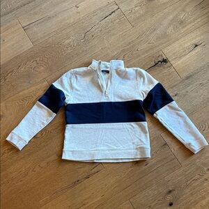 Janie & Jack Boys Half-Zip Pullover Sweater in Light Oatmeal with Navy Stripe